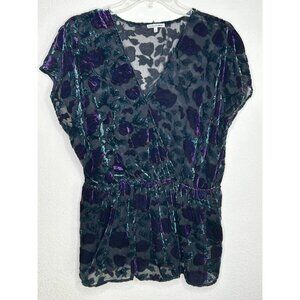 Vintage Y2K Lace & Mesh Top Womens Large Velvet Burnout Dark Floral Fairy Vamp